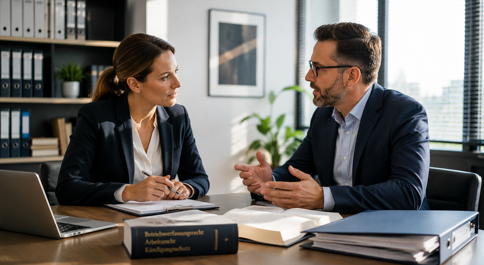 Beratungsgespräch im Arbeitsrecht mit Kommentaren zu Kündigungsschutz und Betriebsverfassungsrecht